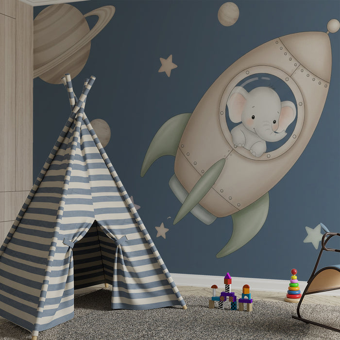 Papier peint chambre bébé | Éléphant dans l'espace