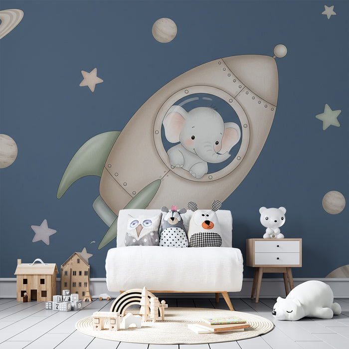 Papier peint chambre bébé | Éléphant dans l'espace