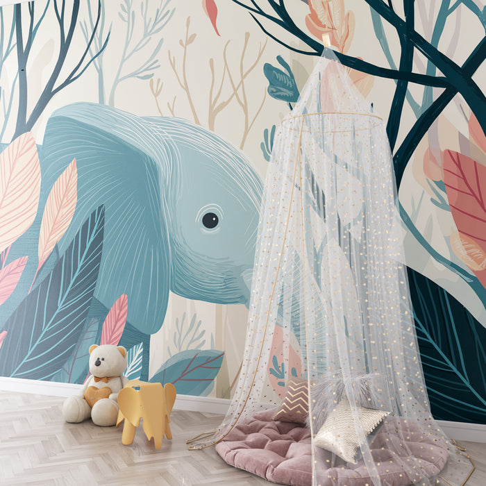 Papier peint chambre bébé | Éléphant dans la jungle