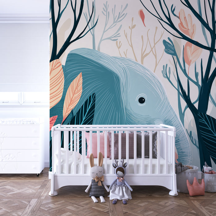 Papier peint chambre bébé | Éléphant dans la jungle
