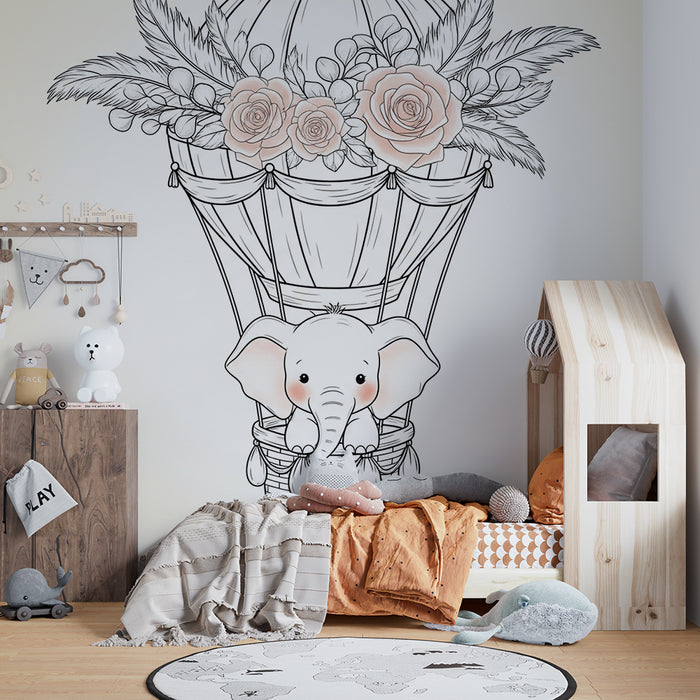 Papel de parede quarto bebê | Елефант в цветна въздушна топка