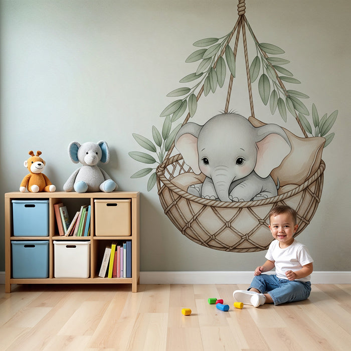 Tapet barnerom | Elefant i en hengende kurv