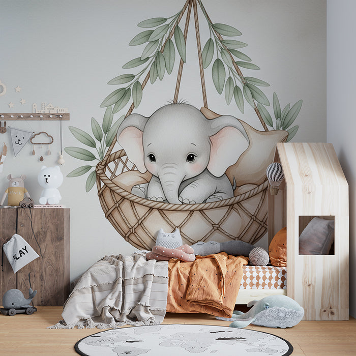 Tapet barnerom | Elefant i en hengende kurv