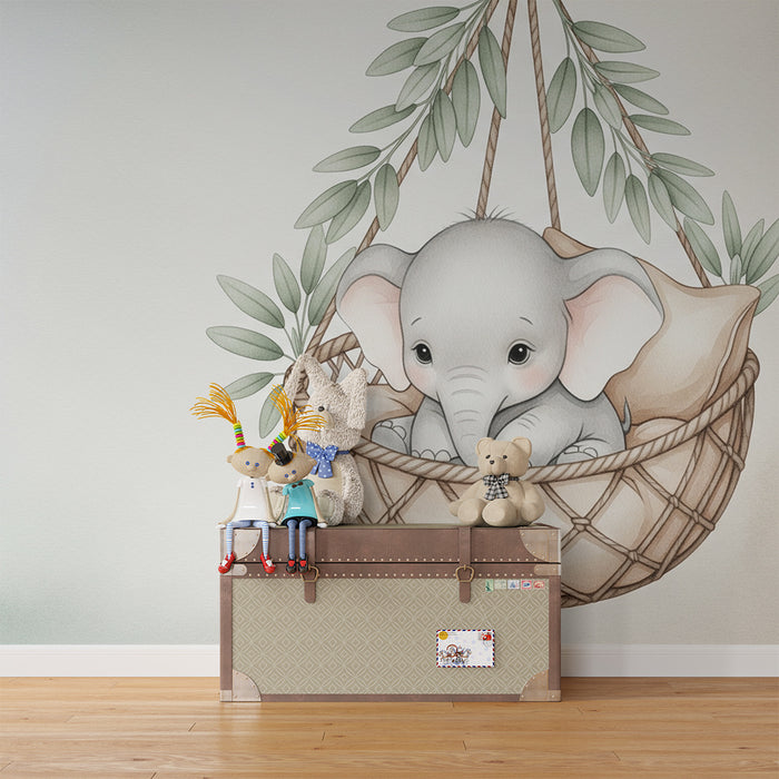 Tapet barnerom | Elefant i en hengende kurv