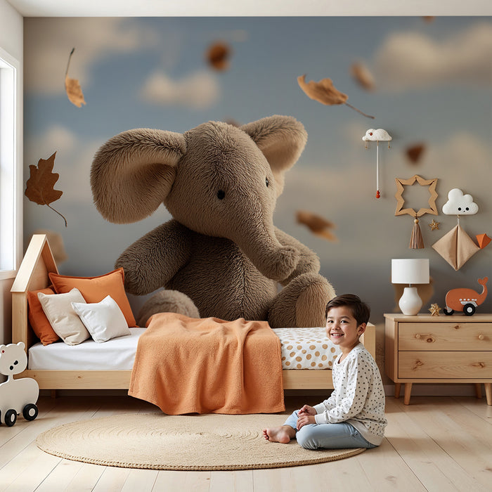 Barntapet | Plysch-elefant och höstlöv
