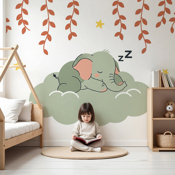 Papel de parede quarto bebê | Спящ слон в облаците
