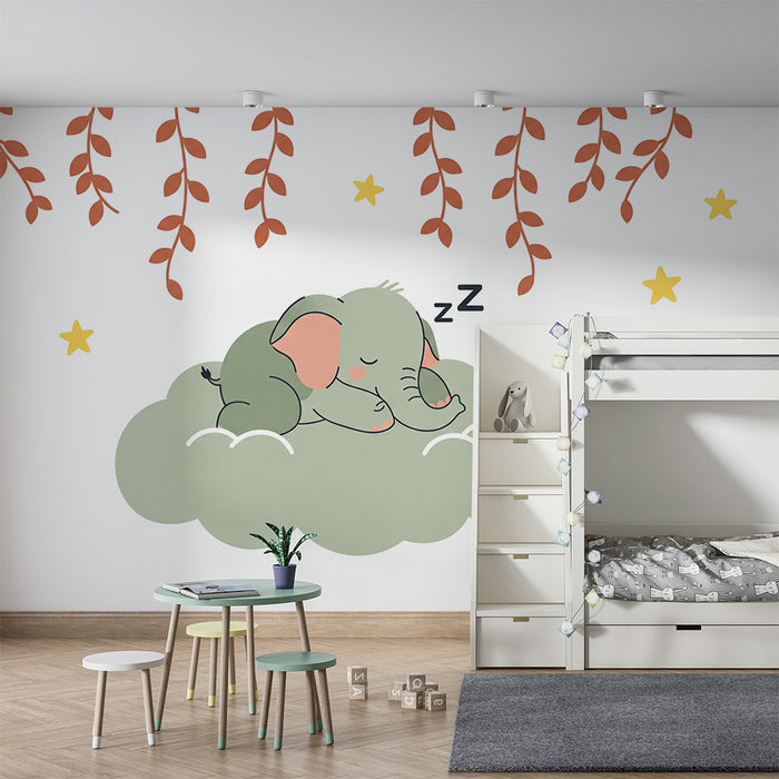 Papel de parede quarto bebê | Спящ слон в облаците