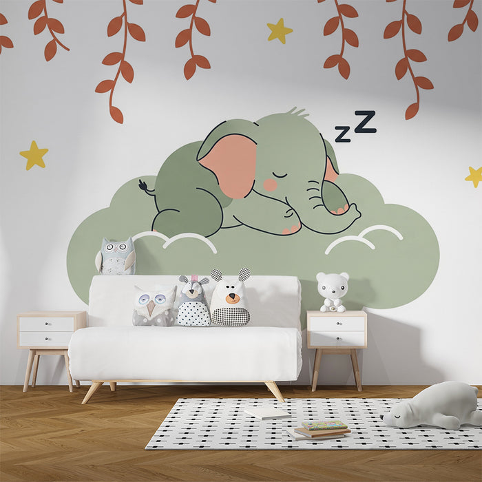 Papel de parede quarto bebê | Спящ слон в облаците