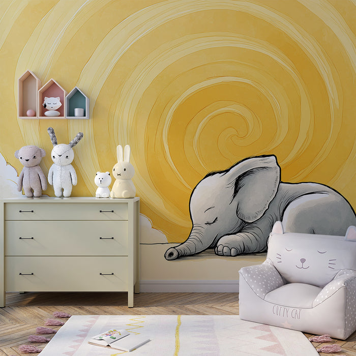 Børneværelse tapet | Sovende elefant under en solrig himmel