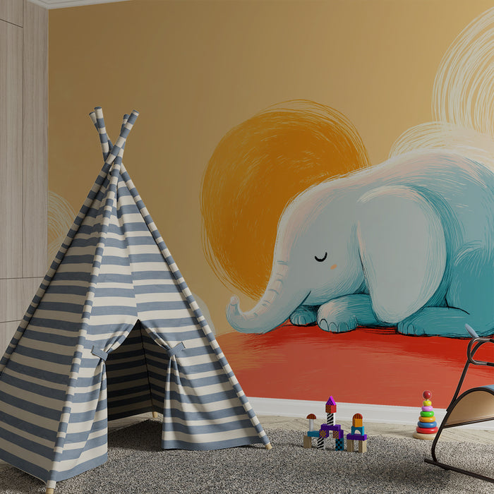 Barntapet | Sovande elefant under en pastellfärgad himmel