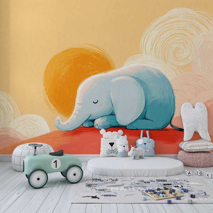 Barntapet | Sovande elefant under en pastellfärgad himmel