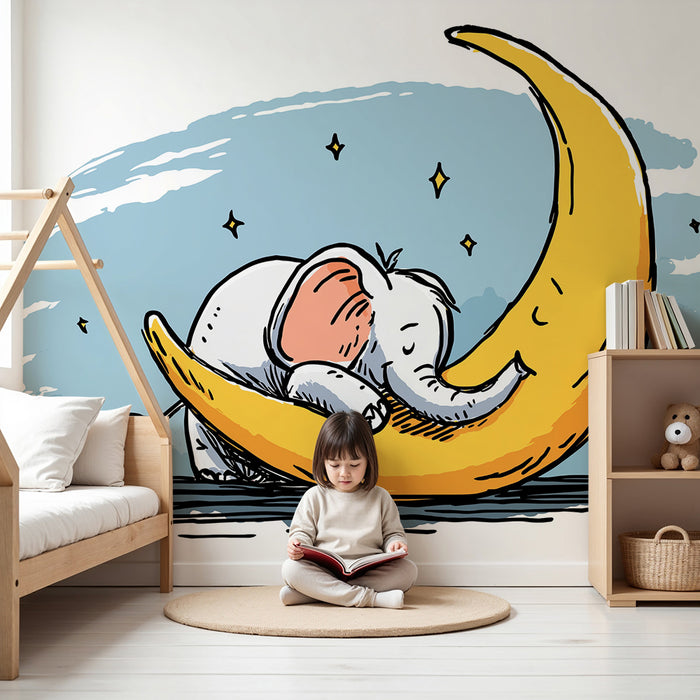 Nursery room wallpaper | Álmos elefánt egy holdfogyatkozásban