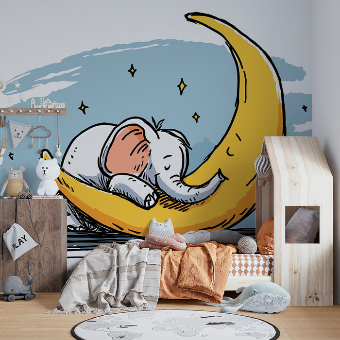 Nursery room wallpaper | Álmos elefánt egy holdfogyatkozásban