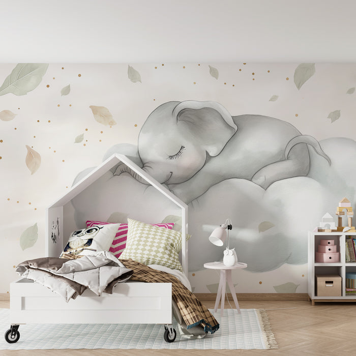 Børneværelse tapet | Sovende elefant på en sky