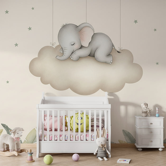 Papier de parede quarto bebê | Usnutý slon na oblaku