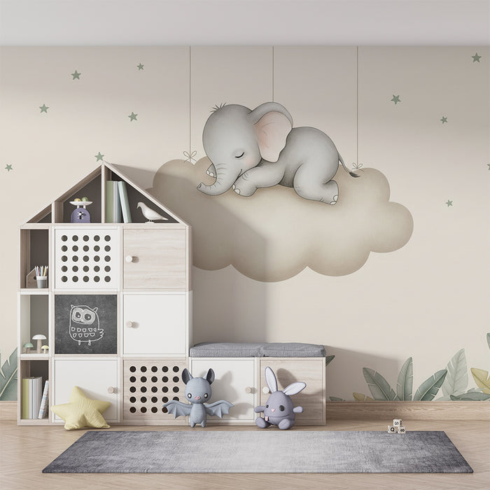 Papier de parede quarto bebê | Usnutý slon na oblaku