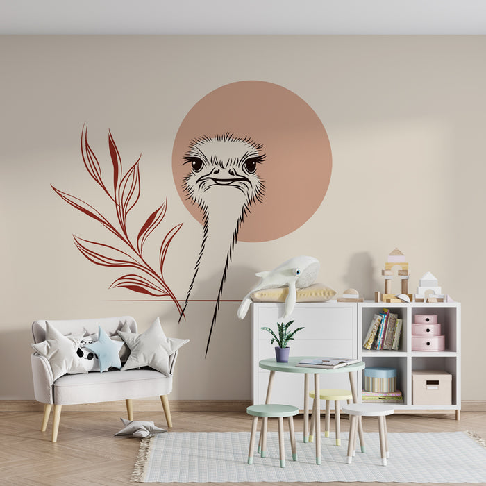 Papier peint chambre bébé | Autruche et feuillage artistique