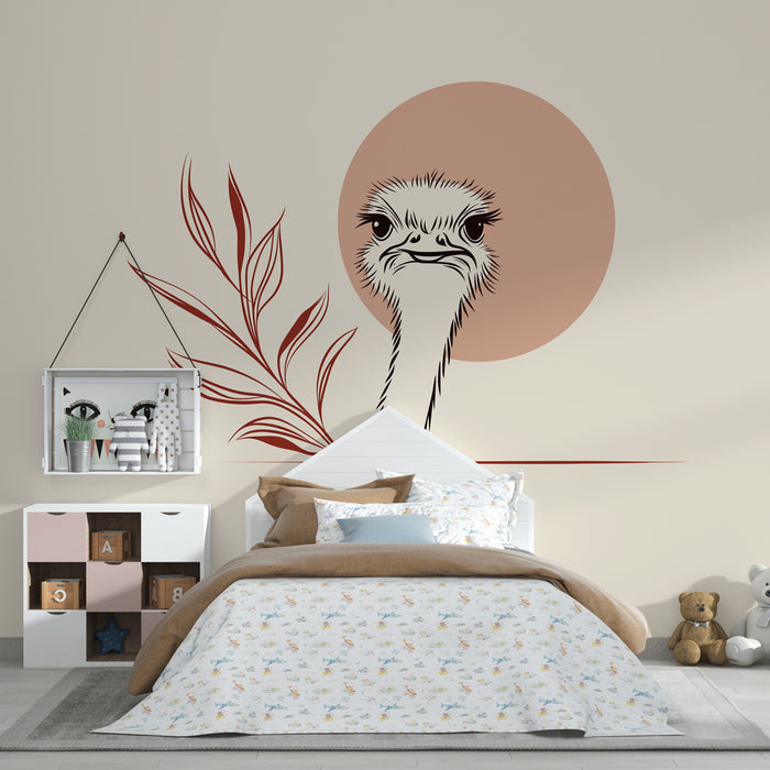 Papier peint chambre bébé | Autruche et feuillage artistique