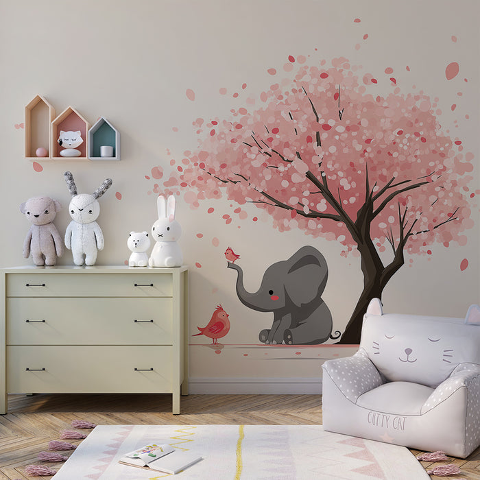 Papel de parede quarto bebê | Елен и птици под цъфтяща черешова дърво