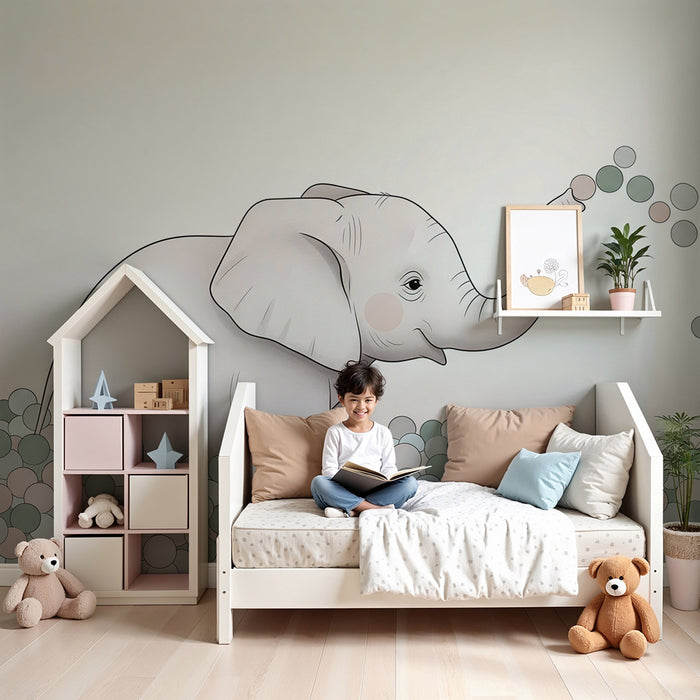 Tapety dla dzieci | Grający słonik pośród kolorowych piłeczek