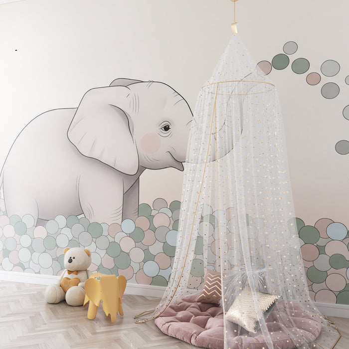 Tapety dla dzieci | Grający słonik pośród kolorowych piłeczek