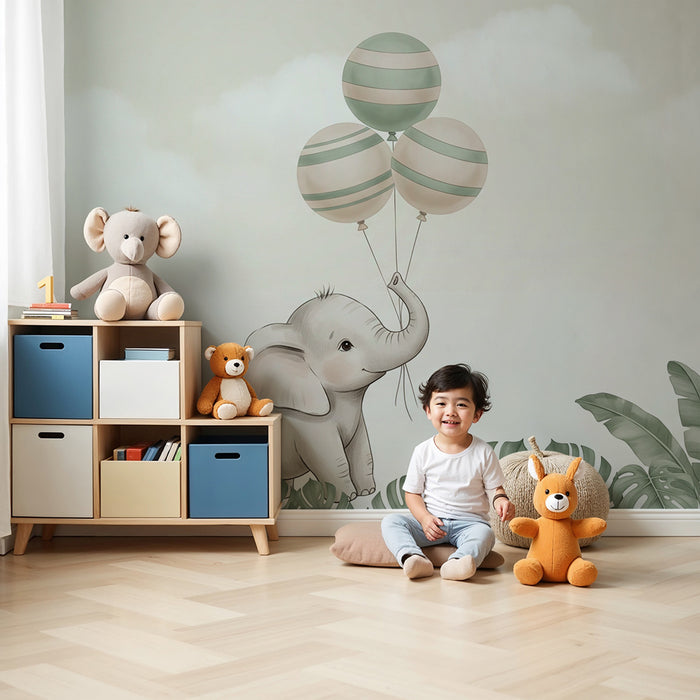Papier de parede izba pre bábätko | Šťastný slon s balónikmi
