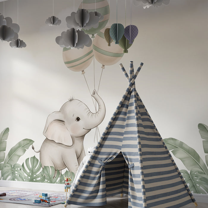 Papier de parede izba pre bábätko | Šťastný slon s balónikmi