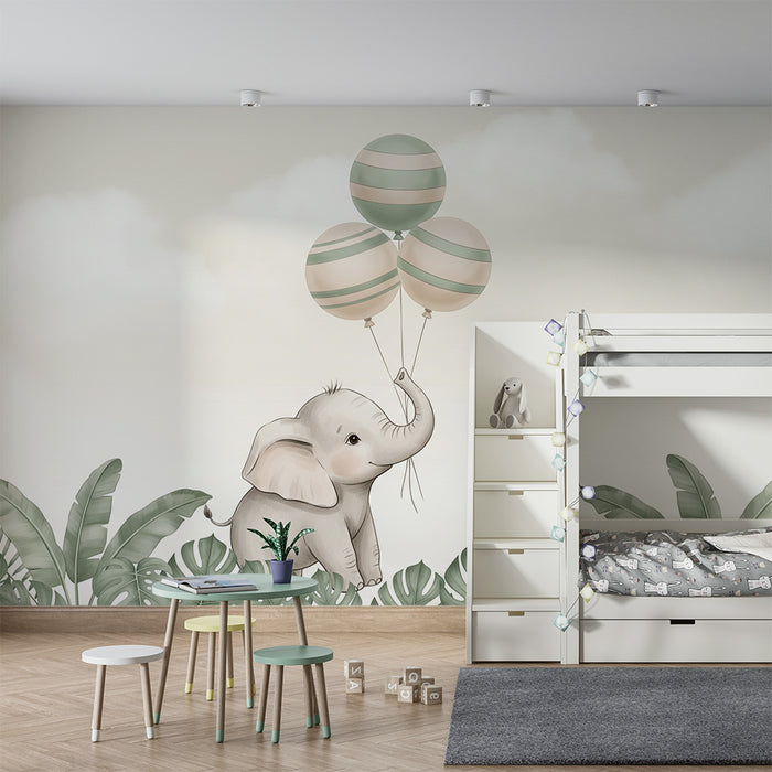 Papier de parede izba pre bábätko | Šťastný slon s balónikmi