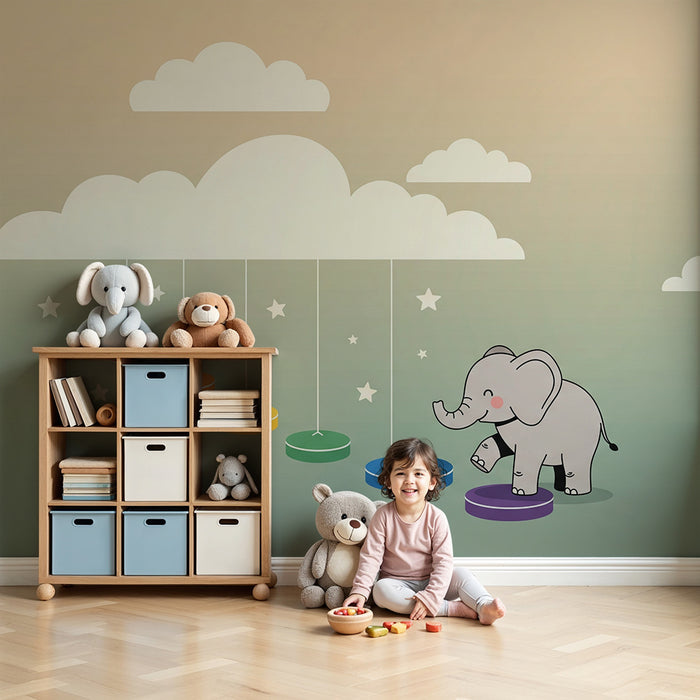 Barnetapet | Glad elefant og fargerike skyer