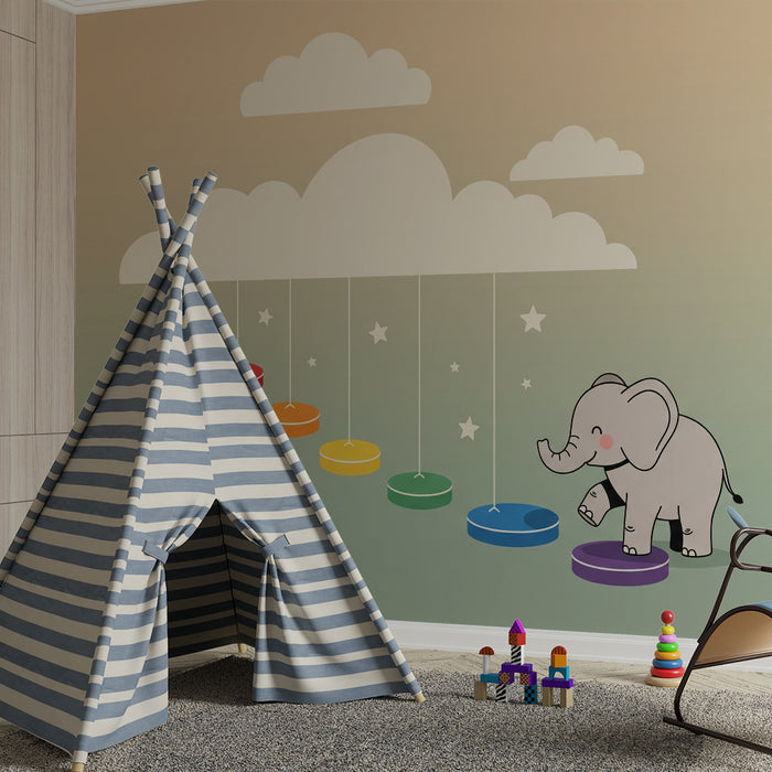 Barnetapet | Glad elefant og fargerike skyer