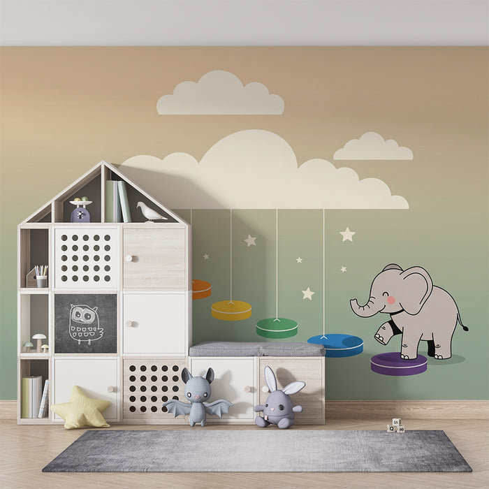 Barnetapet | Glad elefant og fargerike skyer