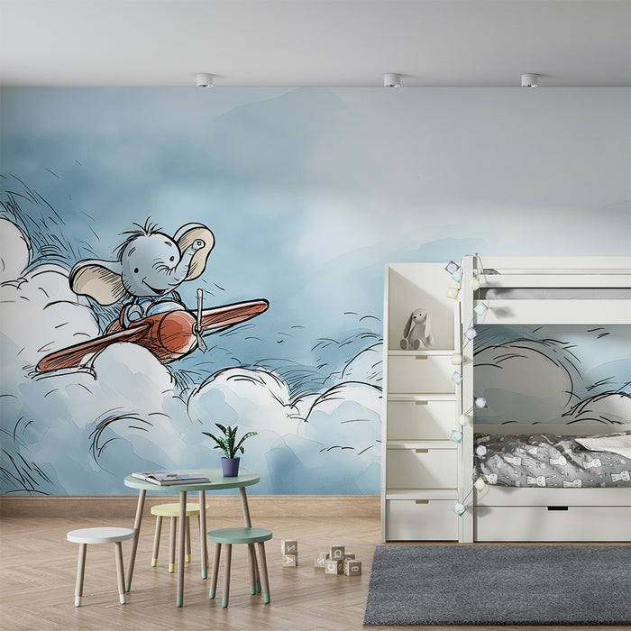 Barntapet | Glada elefanter flyger bland molnen