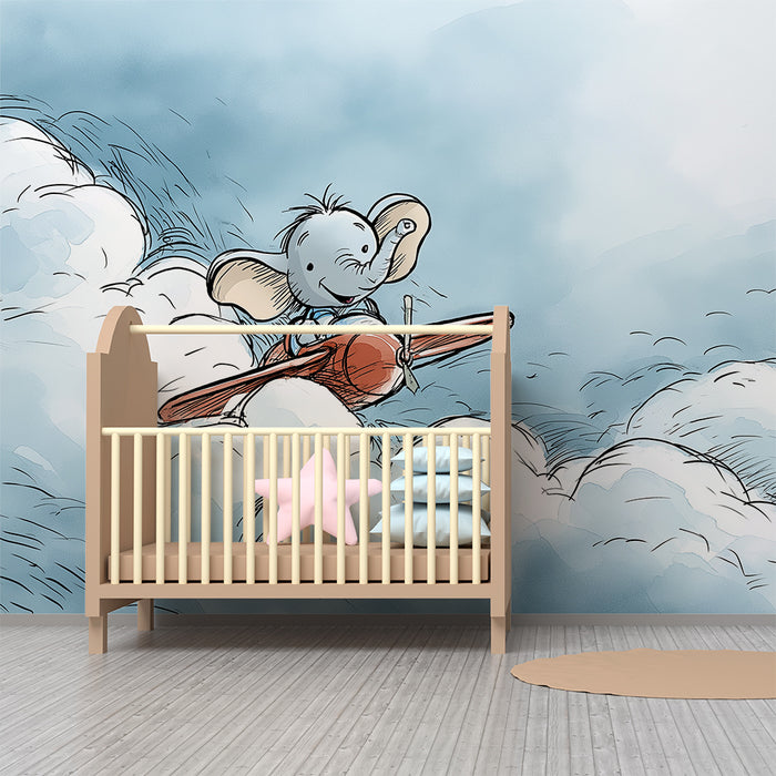 Barntapet | Glada elefanter flyger bland molnen