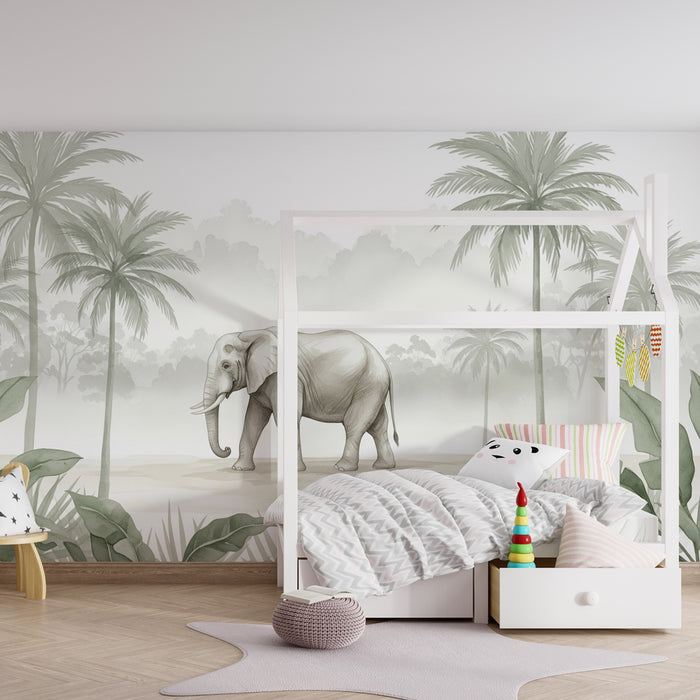 Papier peint chambre bébé | Éléphant majestueux et jungle apaisante