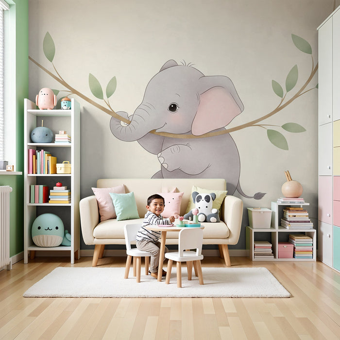 Tapet barnerom | Søt elefant med grein
