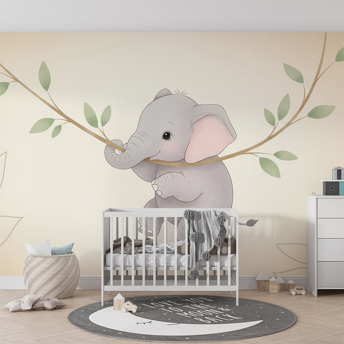 Tapet barnerom | Søt elefant med grein