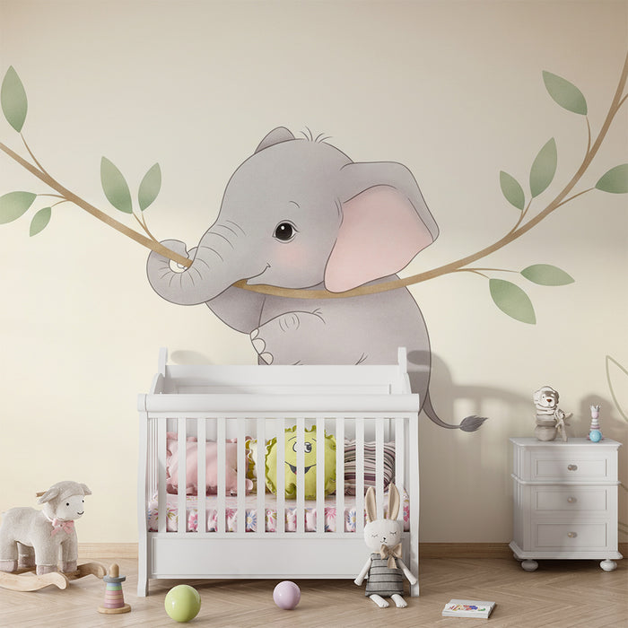 Tapet barnerom | Søt elefant med grein