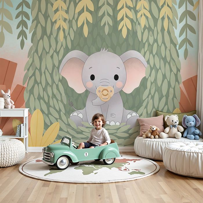 Papier peint chambre bébé | Éléphant mignon dans la jungle