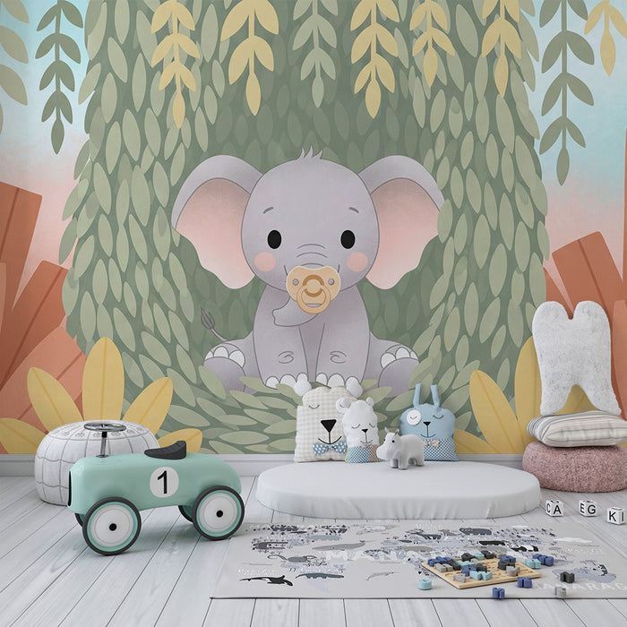 Papier peint chambre bébé | Éléphant mignon dans la jungle