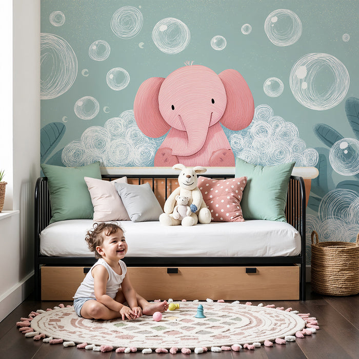 Barntapet | Söt elefant i bubbelbad