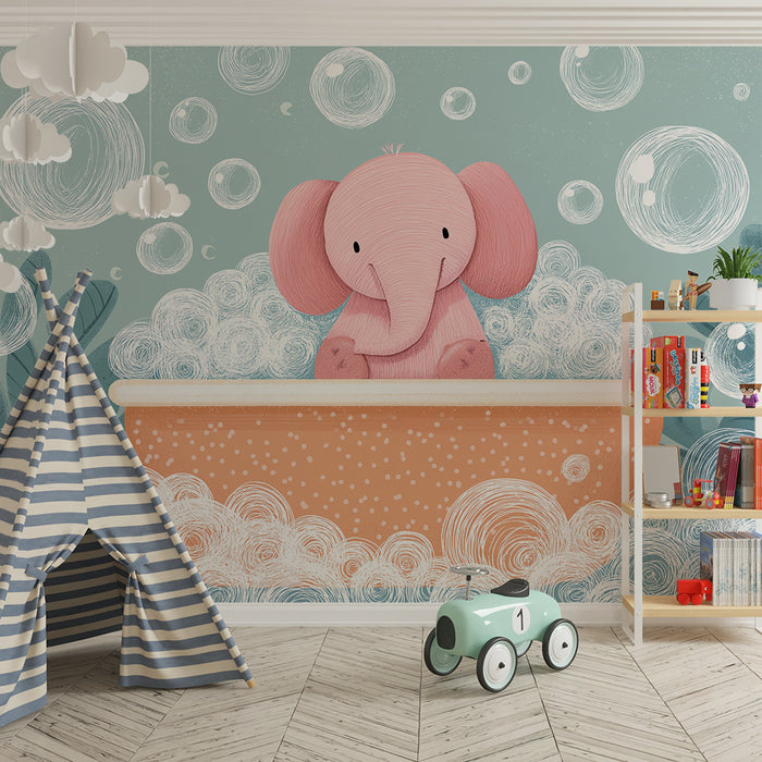 Barntapet | Söt elefant i bubbelbad