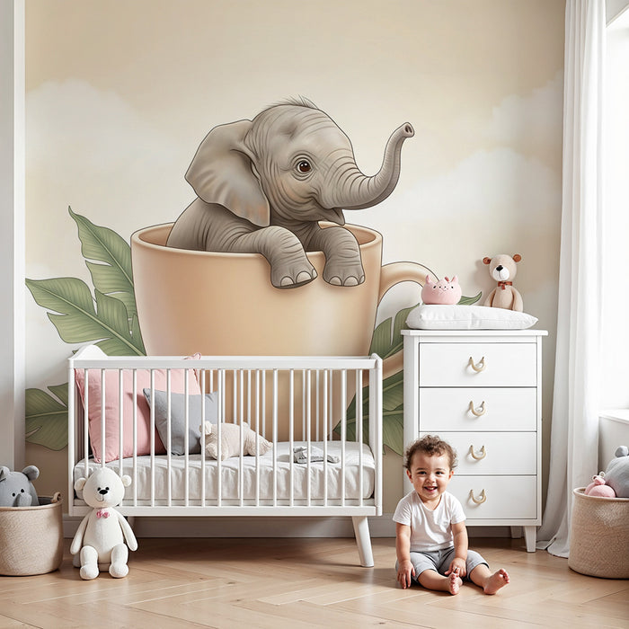 Papier de parede pre detskú izbu | Rozkošný slon v šálke