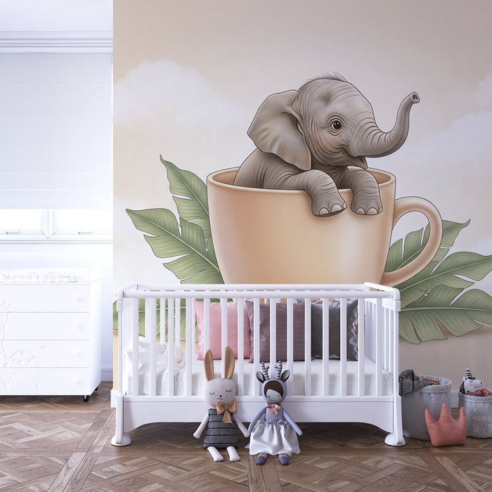 Papier de parede pre detskú izbu | Rozkošný slon v šálke