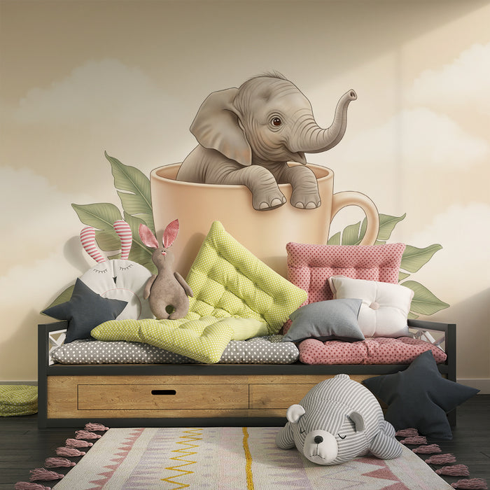 Papier de parede pre detskú izbu | Rozkošný slon v šálke
