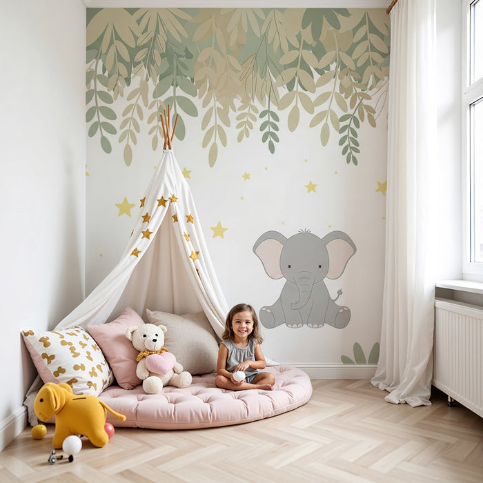 Tapet barnerom | Søt elefant under stjernene