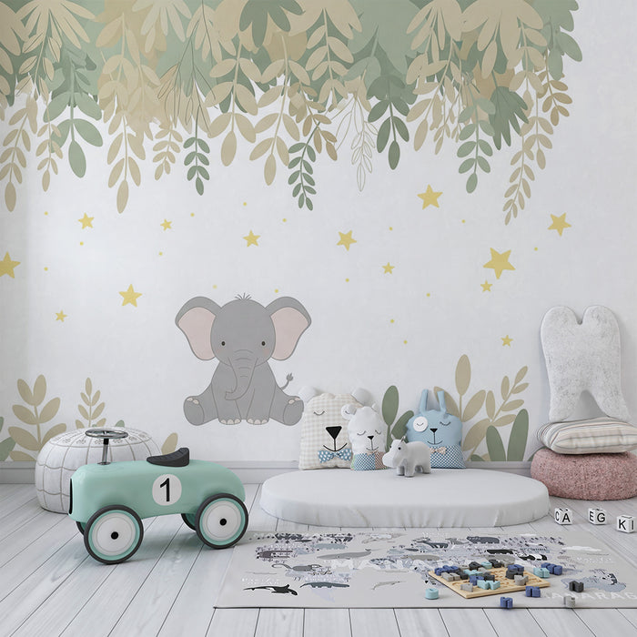 Tapet barnerom | Søt elefant under stjernene