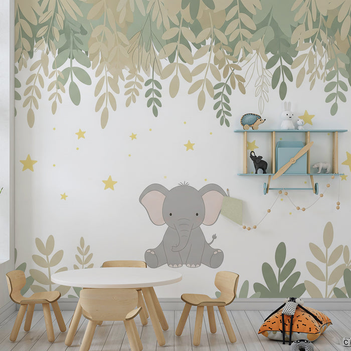 Tapet barnerom | Søt elefant under stjernene
