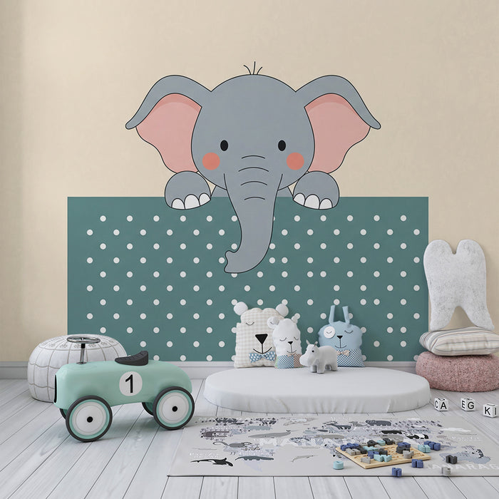 Carta da parati bambini | Elefante carino su sfondo a pois
