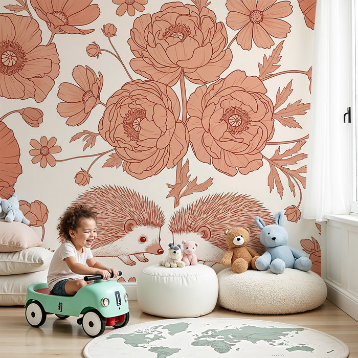 Papel pintado infantil | Elefantes y flores delicadas