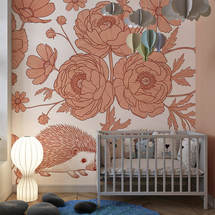 Papel pintado infantil | Elefantes y flores delicadas